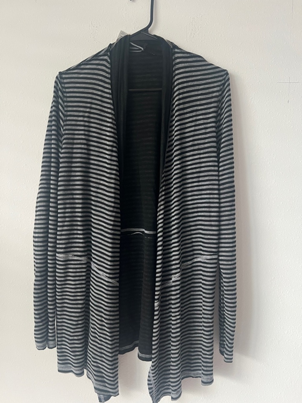 Striped Open Front Cardigan - Black & Gray